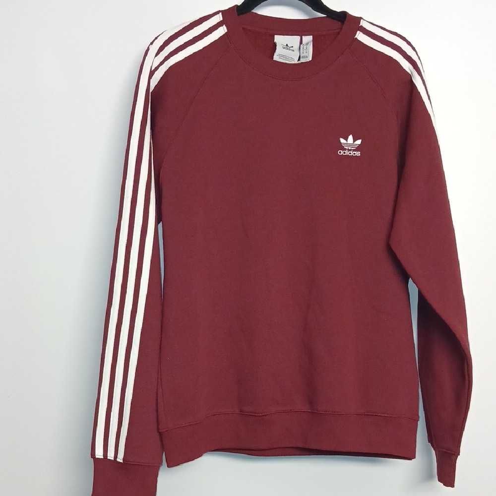 Adidas Men Shadow Red Crewneck Sweater with White Stripes size Medium NWT